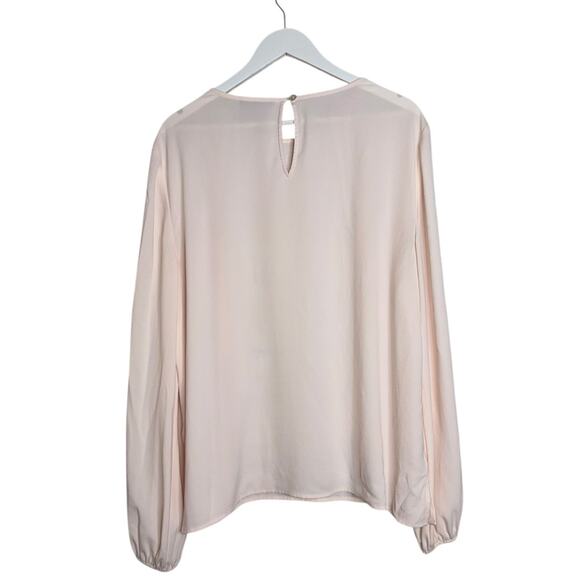 St. John Collection Satin Crepe Blush Pink Long Sleeve Ruffle Blouse Top Size XL - Picture 8 of 11